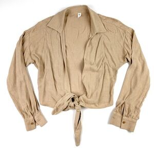 Women’s Tan BP Linen Blend Long Sleeve Blouse Size XS